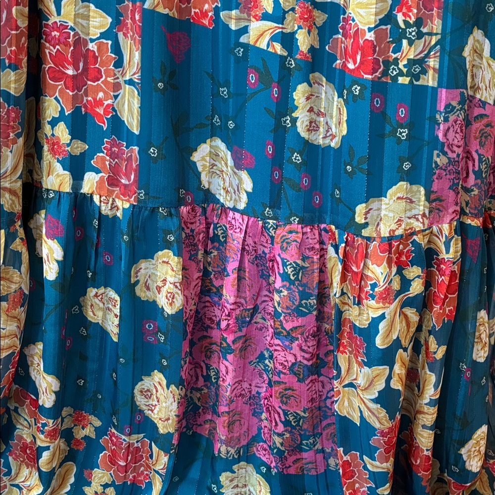 Adelyn Rae Blue Floral Patchwork Midi Dress, Large, wedding guest/ Mother’s Day - Picture 4 of 11
